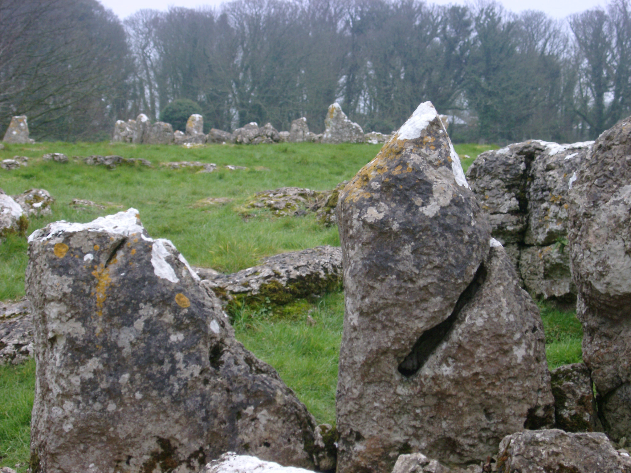 an image of Stone circle or natural granite megaliths in a green field conceptual of pixies , fairies and witchcraft