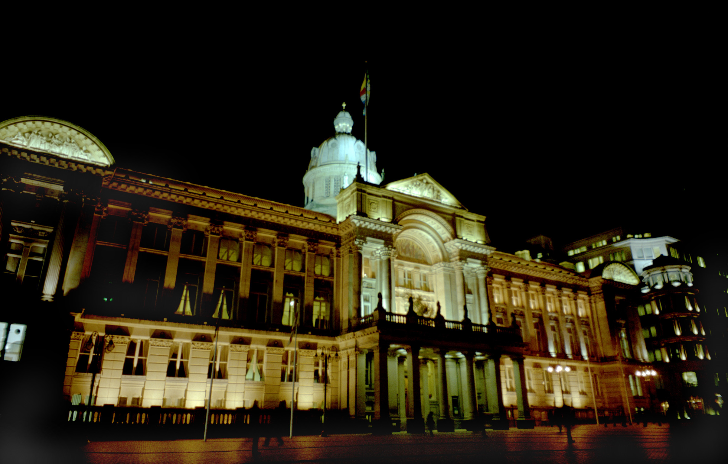 an image of Town Hall, Assembly building in Victoria Square, Birmingham, England, Captured at Night