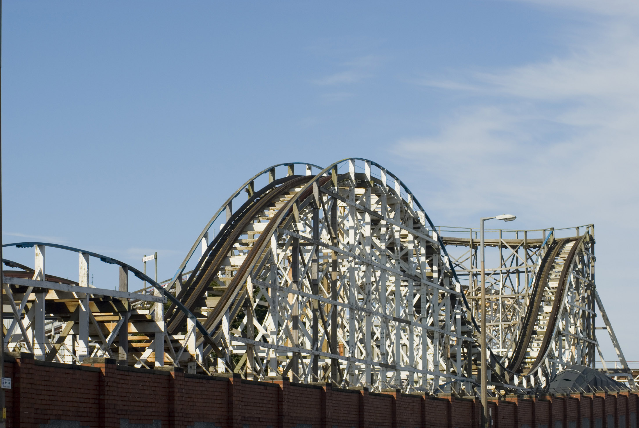 an image of old wooden rollercoaster track at blackpool pleasure beach