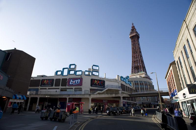 central blackpools shopping district witn the tower in the background