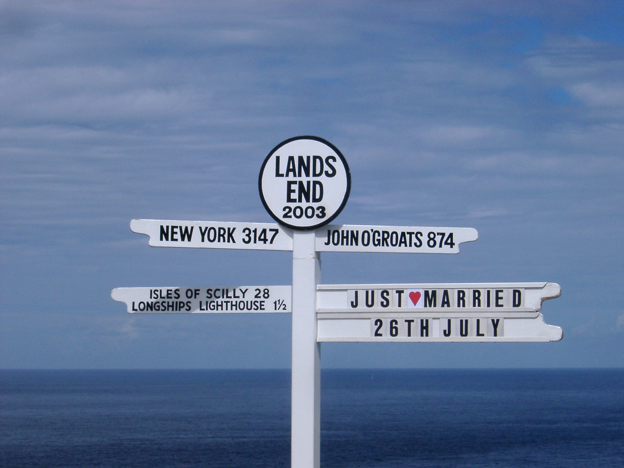an image of famous direction sign at lands end, cornwall