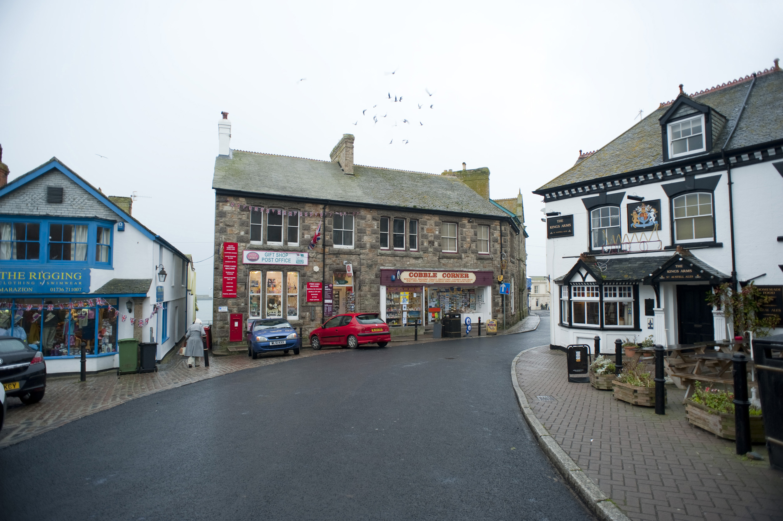 an image of shops and winding streets in the cornish village of Marazion