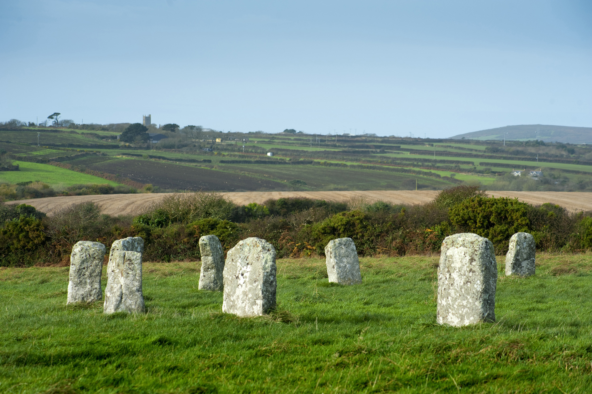 an image of The Merry Maidens neolithic stone circle stone circle near St. Buryan, Cornwall