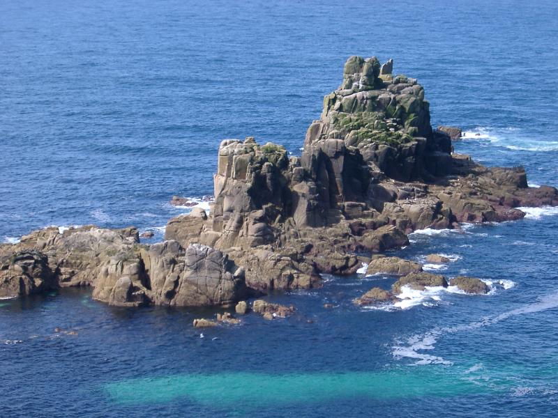 rocks off the coast at lands end, cornwall,
