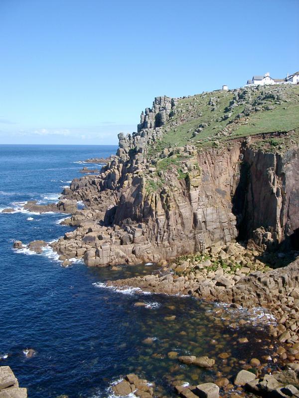 cliffs and visitor centre at lands end, cornwall