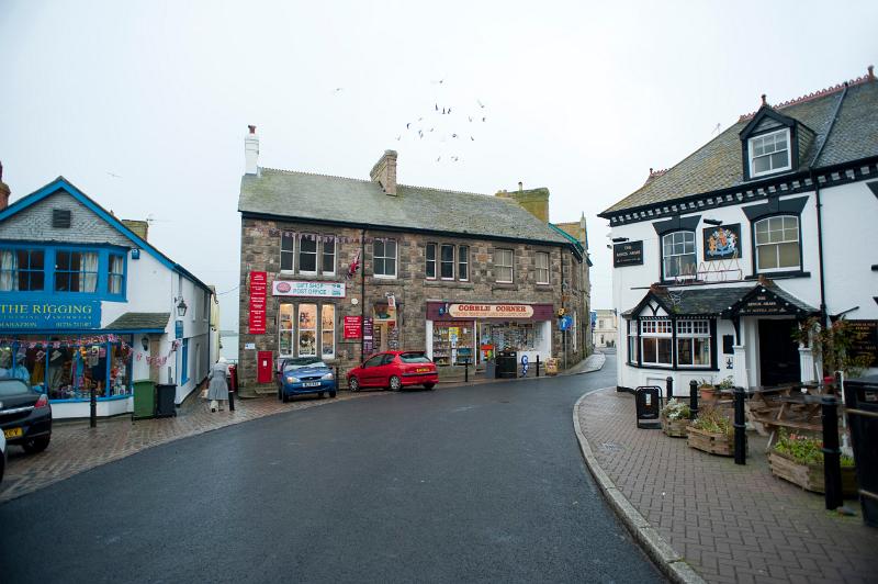 shops and winding streets in the cornish village of Marazion