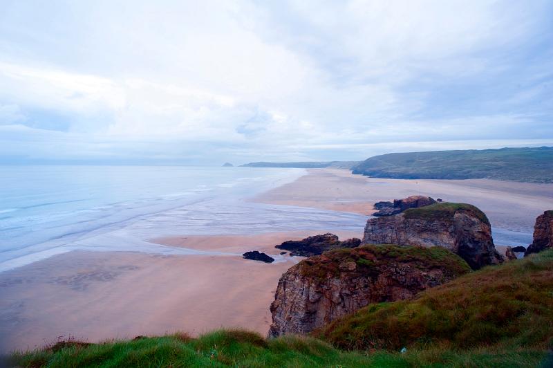 miles of empty sand, dusk at parrenporth beach, cornwall