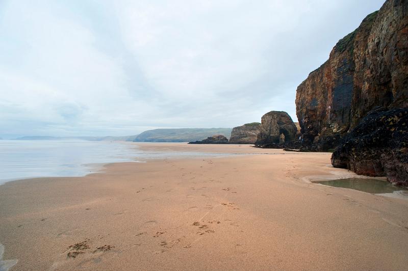 sandy beach at parrenporth, cornwall