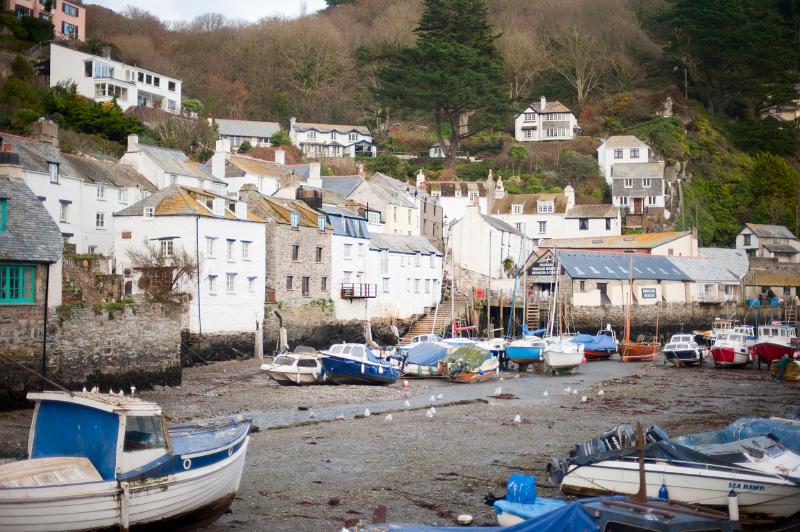 a typical cornish fishing village scene, polperro