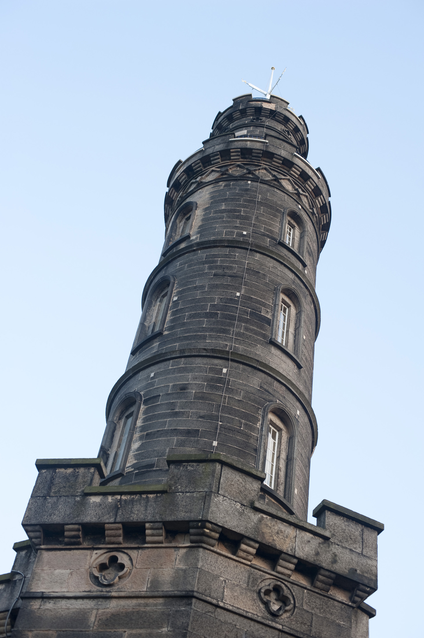 an image of Low angle view of the nelson monument, Carlton Hill in Edinburgh, Scotland