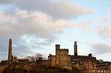 Landmarks overlooking edinburgh on carlton hill, hamiltons obelisk, nelson monument and the governors house
