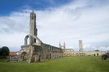 Scenic view of St Andrews cathedral ruins, Scotland showing the remnants of the old stone medieval wall and nave within walled grounds