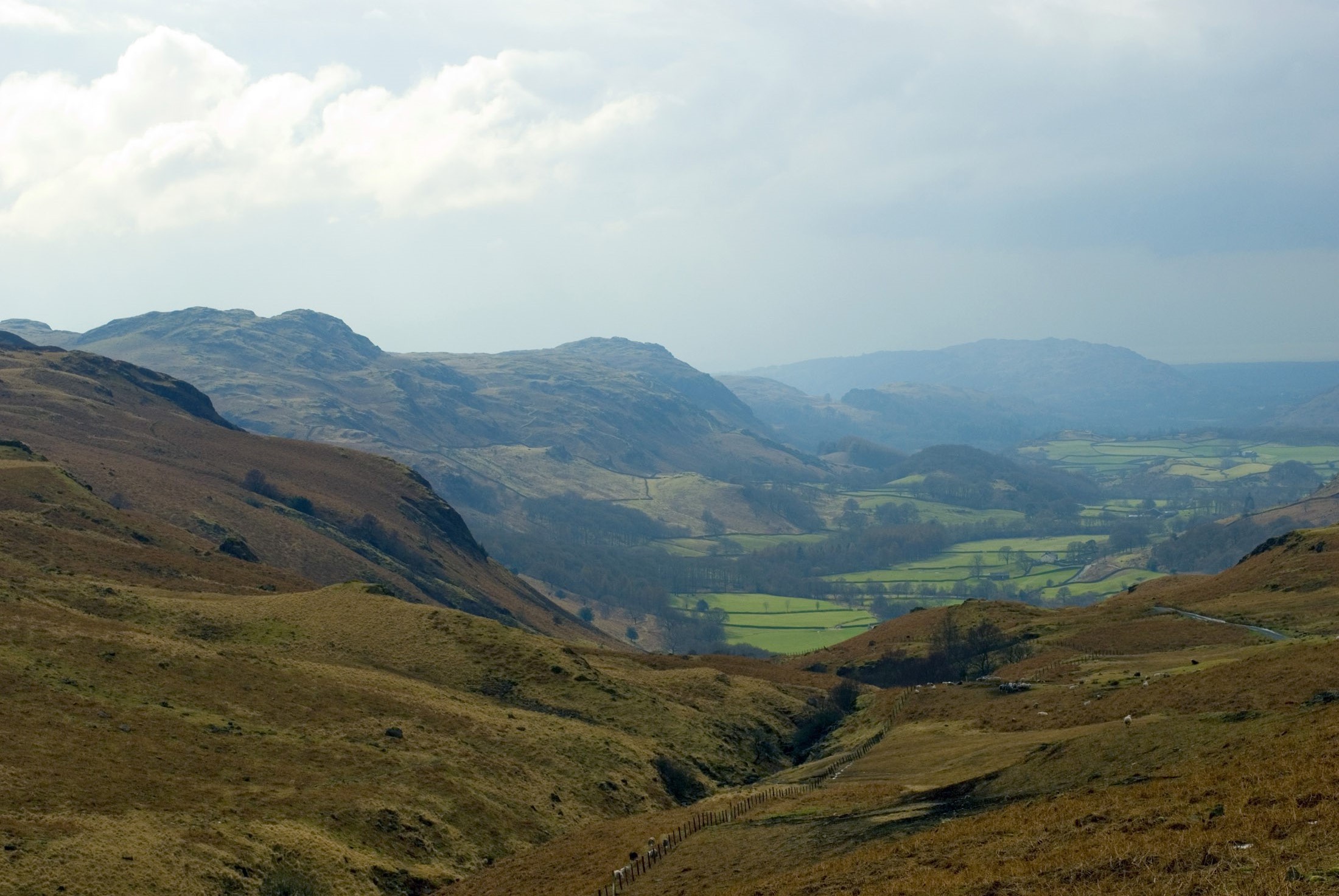 an image of a view of the eskdale valley from hardknott pass