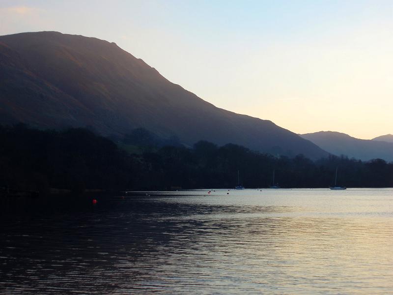 ullswater and surrounding hills at sunset