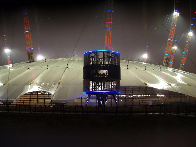 Millennium Dome O2 Building at Night Time. Located on the Greenwich Peninsula in South East London, England