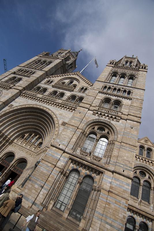 Entrance to londons natural history museum (NHM) on the Cromwell road, london, designed by architect Alfred Waterhouse