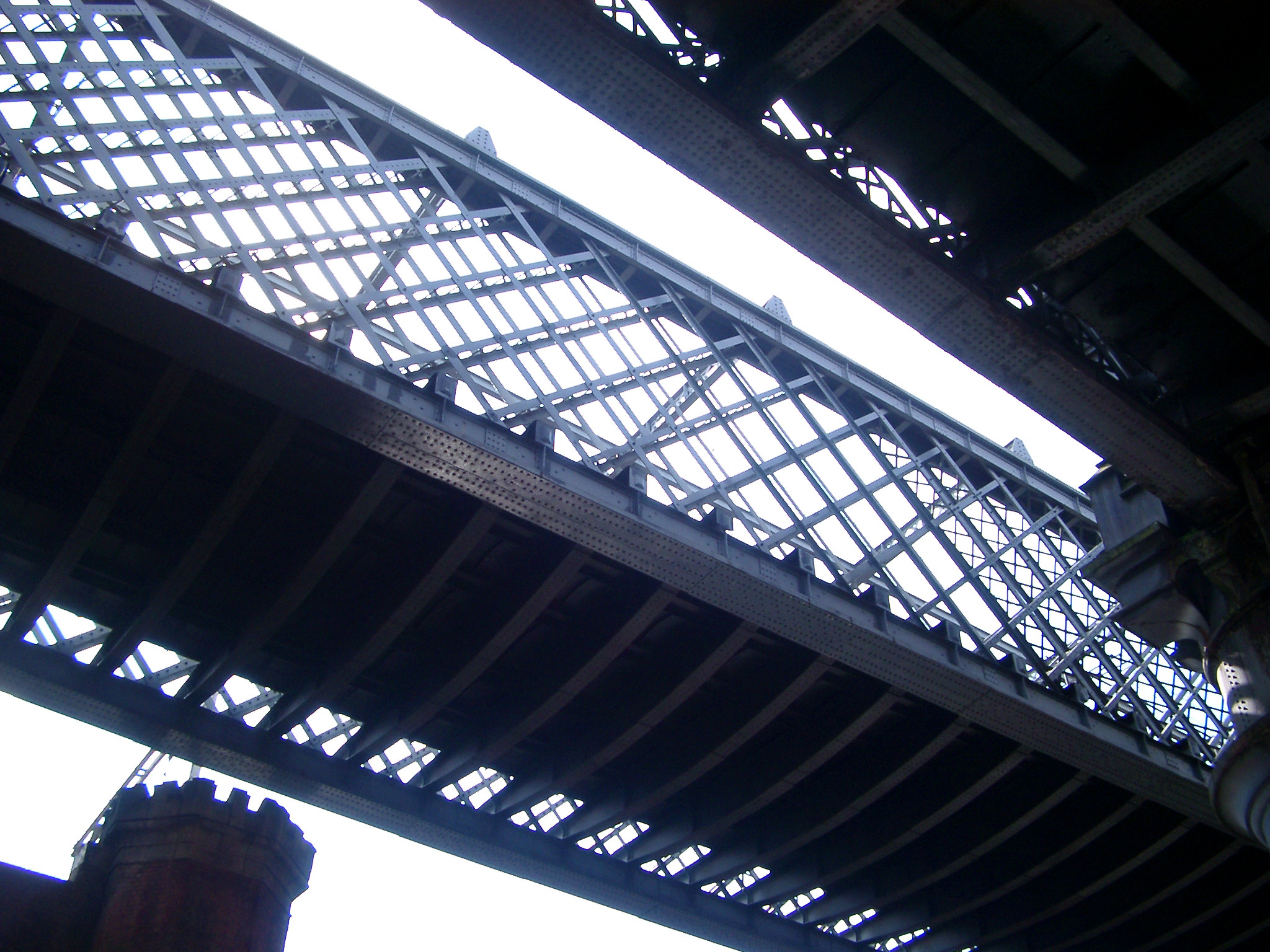 an image of Industrial metal walkways in Castlefield, Manchester the site of the original Roman Fort and first industrial canal and warehouses, now a cultural conservation area