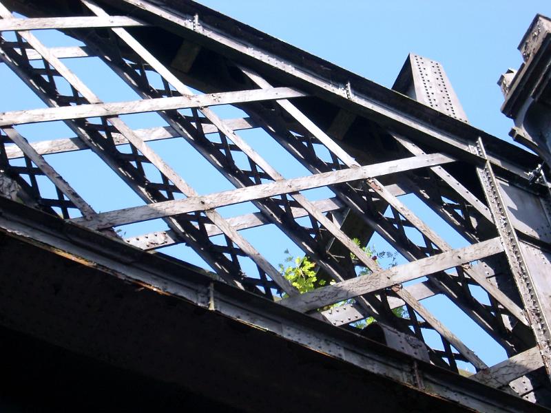 Detail of a metal sky bridge in Castlefield, Manchester, an innercity conservation area for the first industrial canals and warehouses
