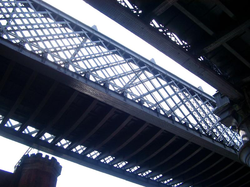 Industrial metal walkways in Castlefield, Manchester the site of the original Roman Fort and first industrial canal and warehouses, now a cultural conservation area
