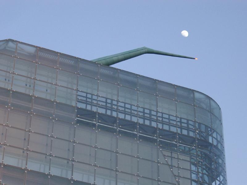 View of the exterior facade of the Urbis building, an exhibition and museum venue in Cathedral Gardens, Manchester, England