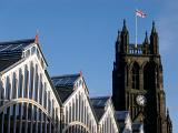 stockport market buildings and clock tower