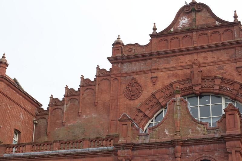 the front of the grade II listed morecambe winter gardens theatre, the bulding has so far escaped demolition to make space for another retail park