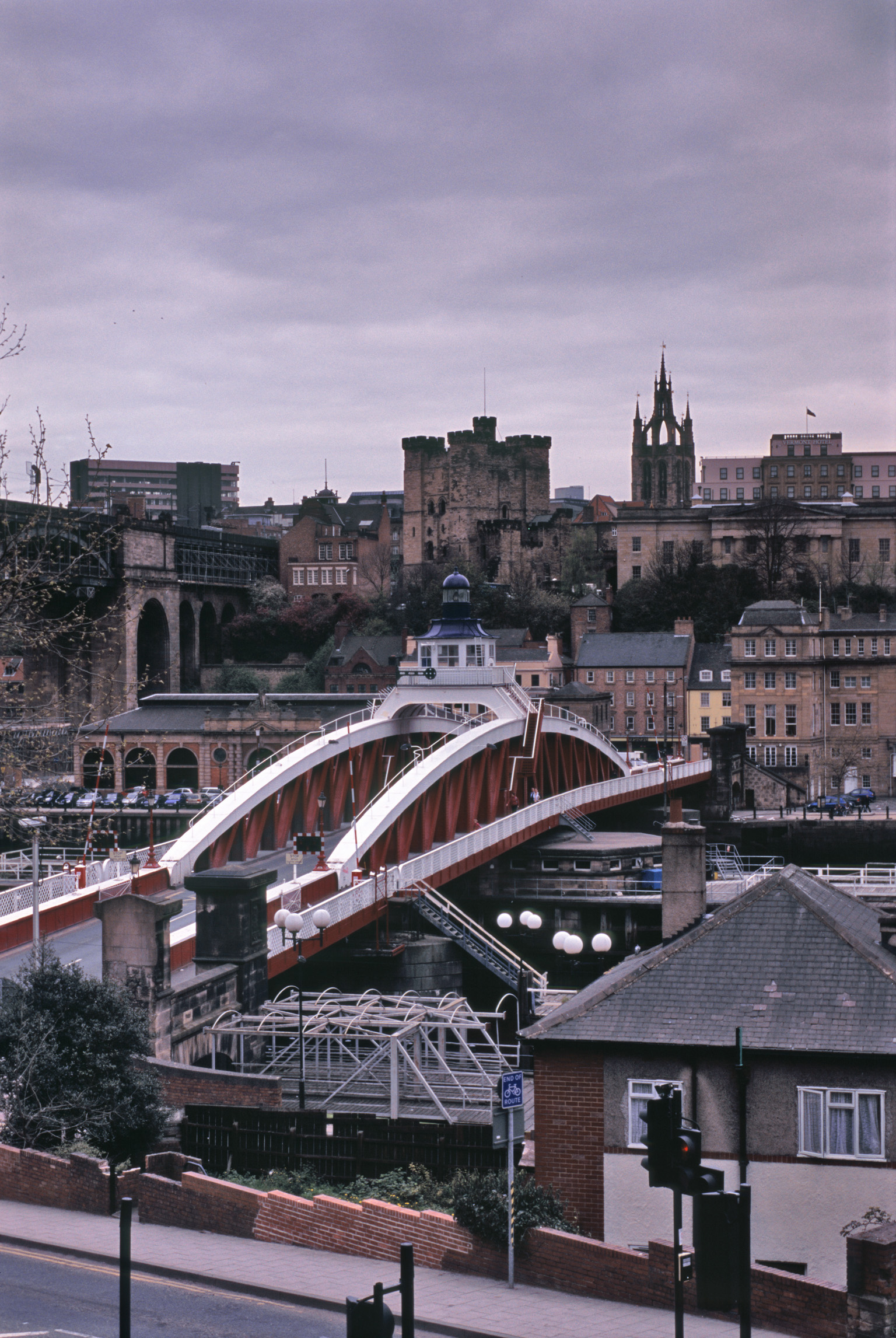 an image of Swing Bridge Across the River Tyne between Newcastle upon Tyne and Gateshead in North East England. Captured with Vintage City Buildings Afar.