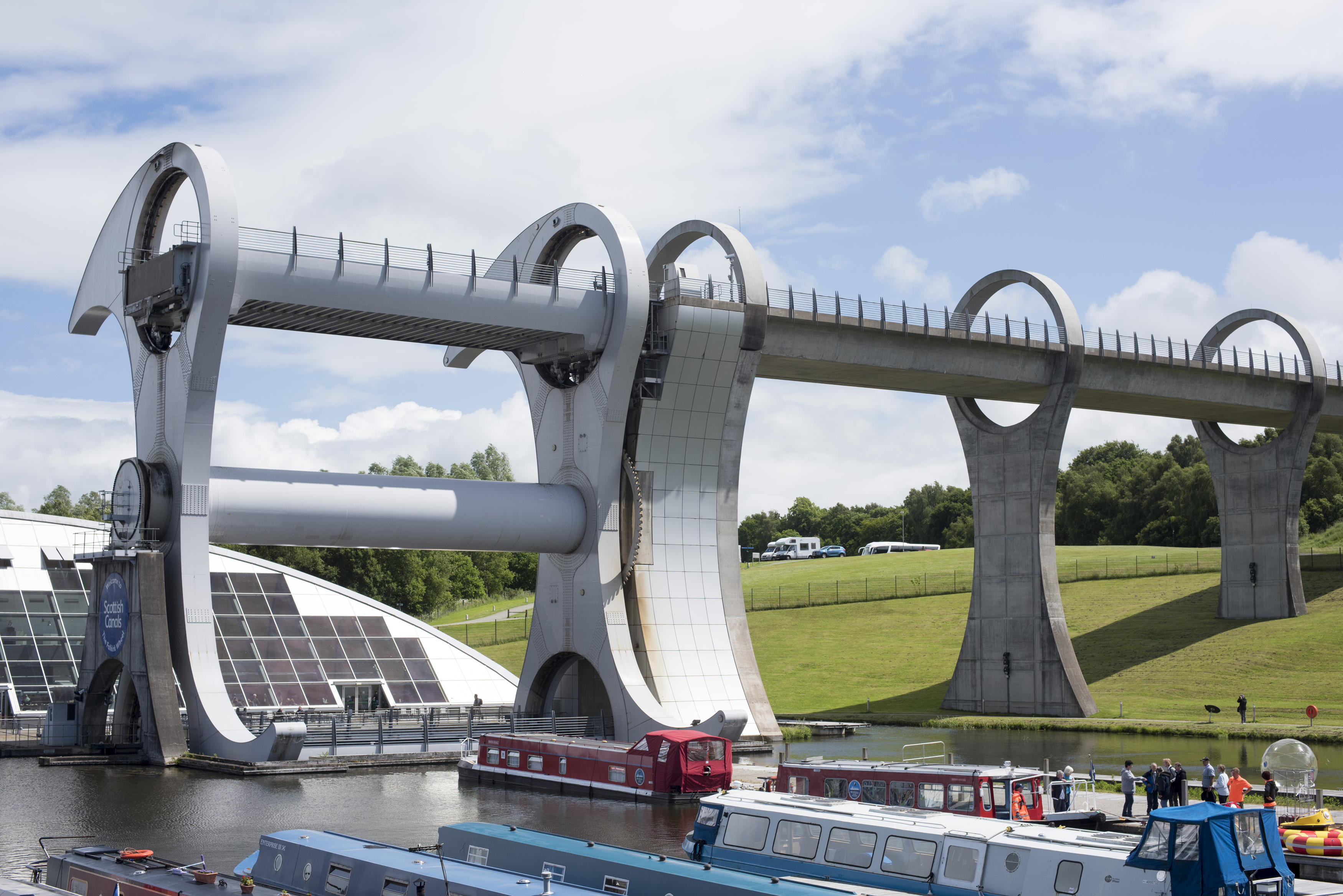an image of A view of the Falkirk Wheel Canal boat lift, Scotland