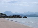 Sandy beach on the shores of Loch Gairloch in the North-West highlands of Scotland on a misty day