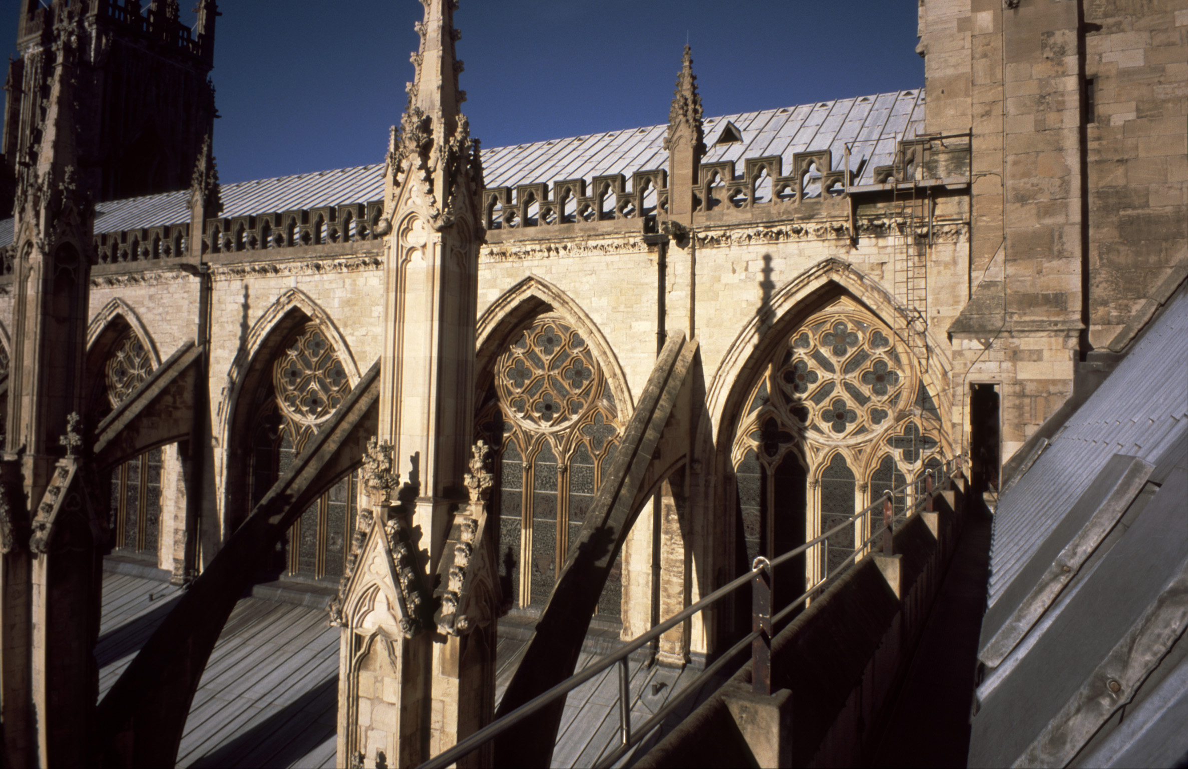 an image of Architectural Exterior of Gothic Nave of Historical York Minster Cathedral, York, England