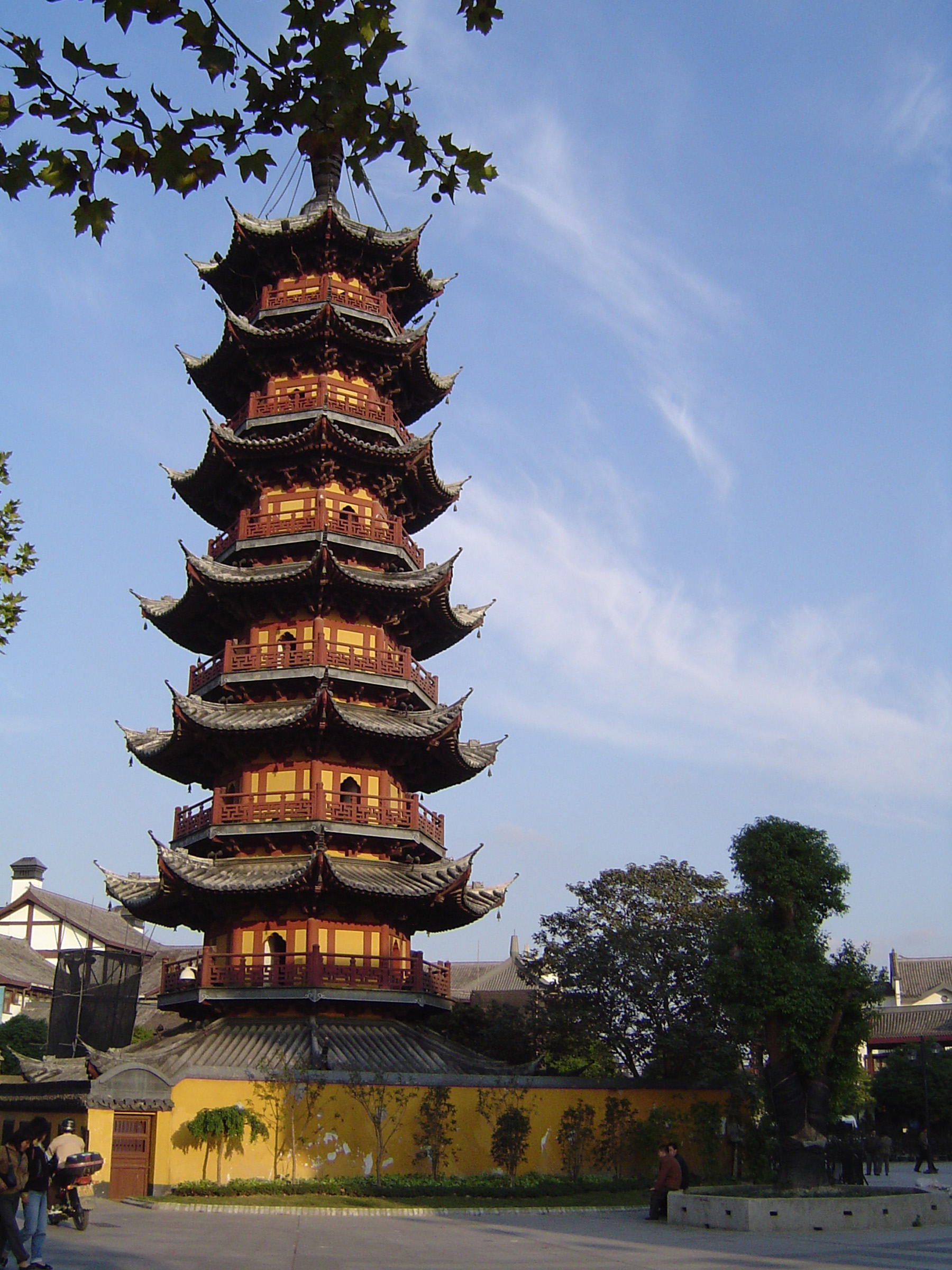an image of Famous Historic High Pagoda Building in China. Captured in Light Blue Sky Background.