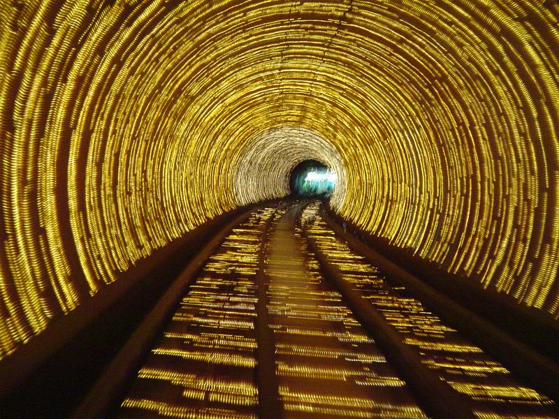 Attractive Empty Illuminated Architectural Subway Tunnel at Shanghai China