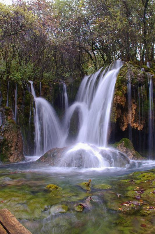 Beautiful Tourist Spot of Natural Waterfalls with Green Trees and Plants Above