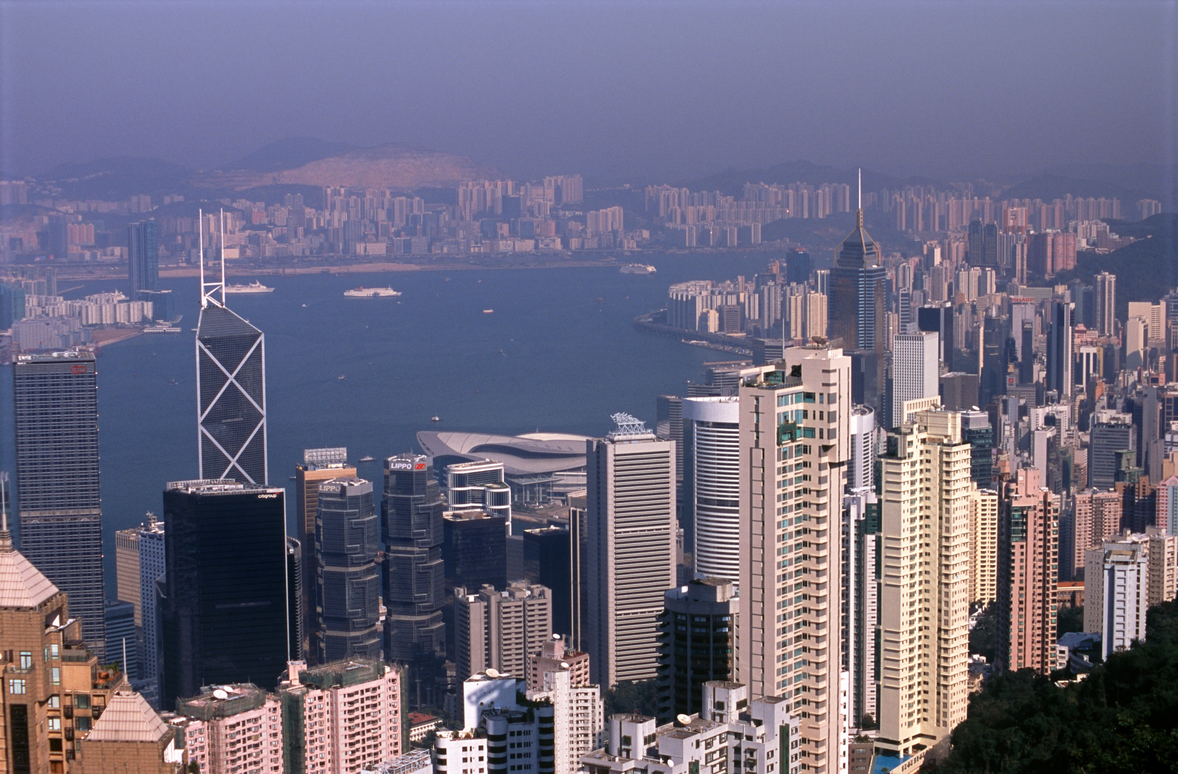 an image of Overview of Hong Kong from Victoria Peak on Hazy Day, Hong Kong, China