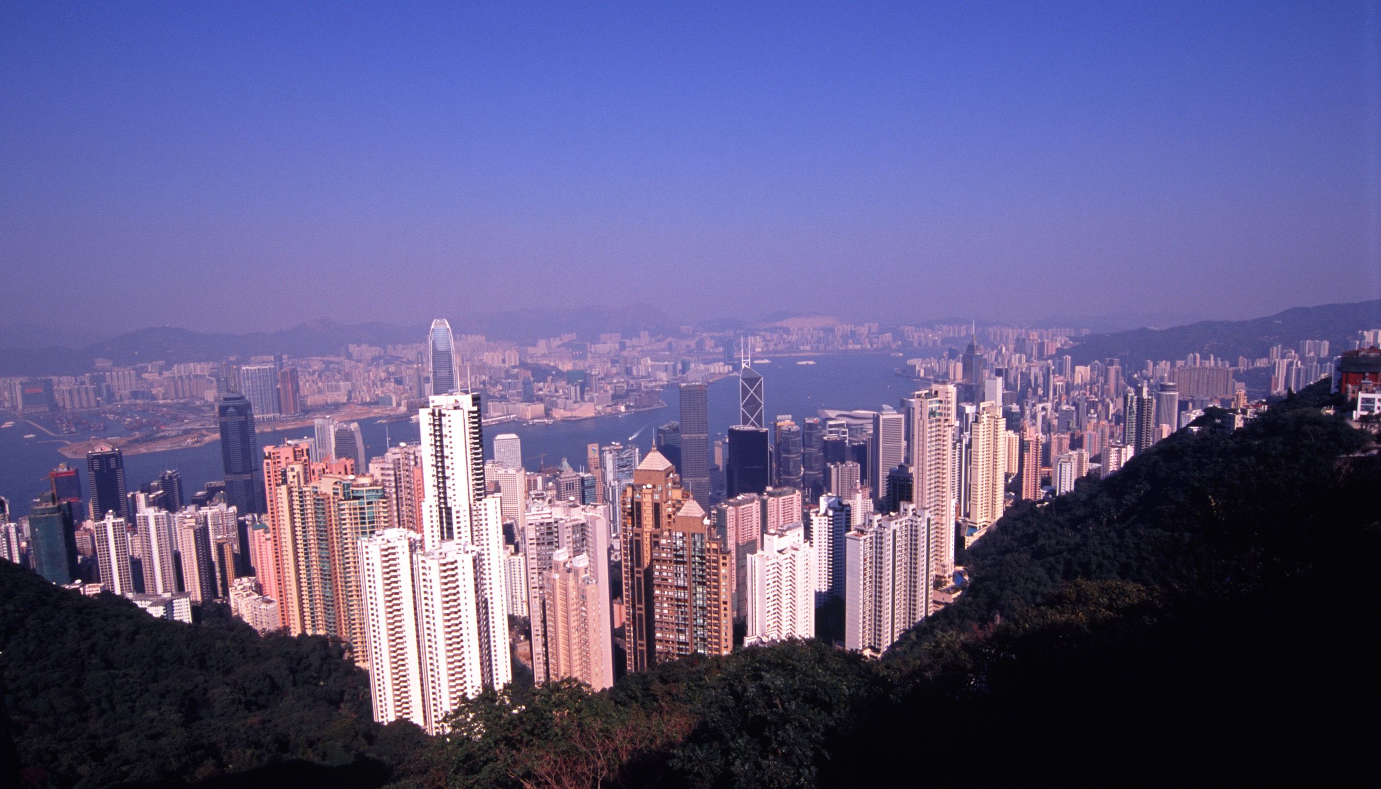 an image of Panorama View of Architectural Highrise Buildings in the City of Hong Kong, China.