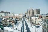 Hokkaido City of Asahikawa blanketed in winter snow
