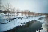A snow covered winter landscape in Hokkaido, Japan