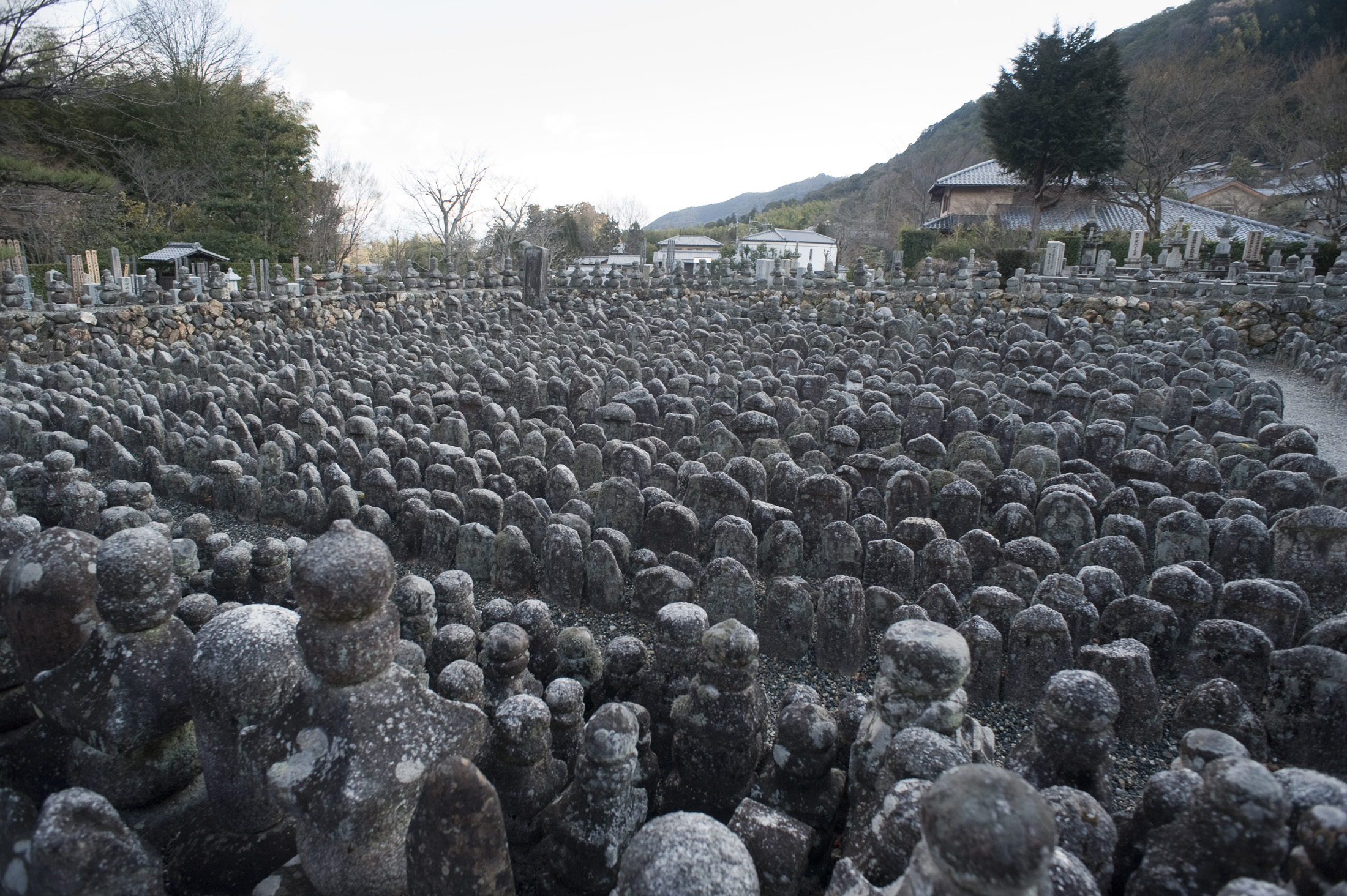 an image of Buddhist statues, each representing an unknown or forgotten person, Adashino Nenbutsu-ji