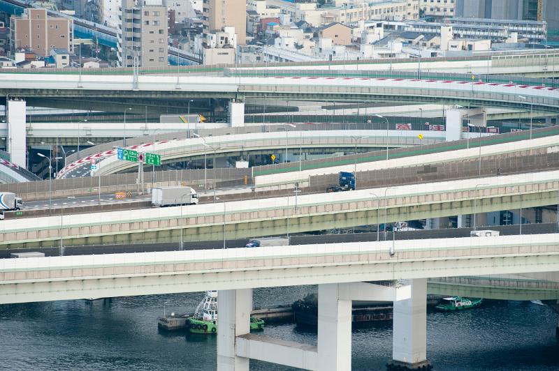Complex network of elevated roads in Osaka, Japan