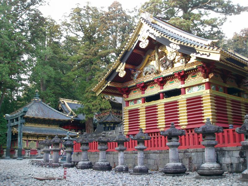 gold and red painted temples buildings in the nikko world heritage temple complex
