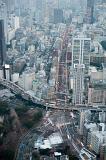 looking down on the streets of urban tokyo, Japan