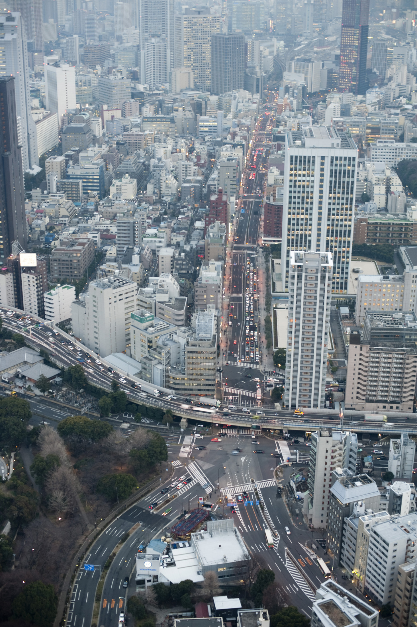 an image of looking down on the streets of urban tokyo, Japan