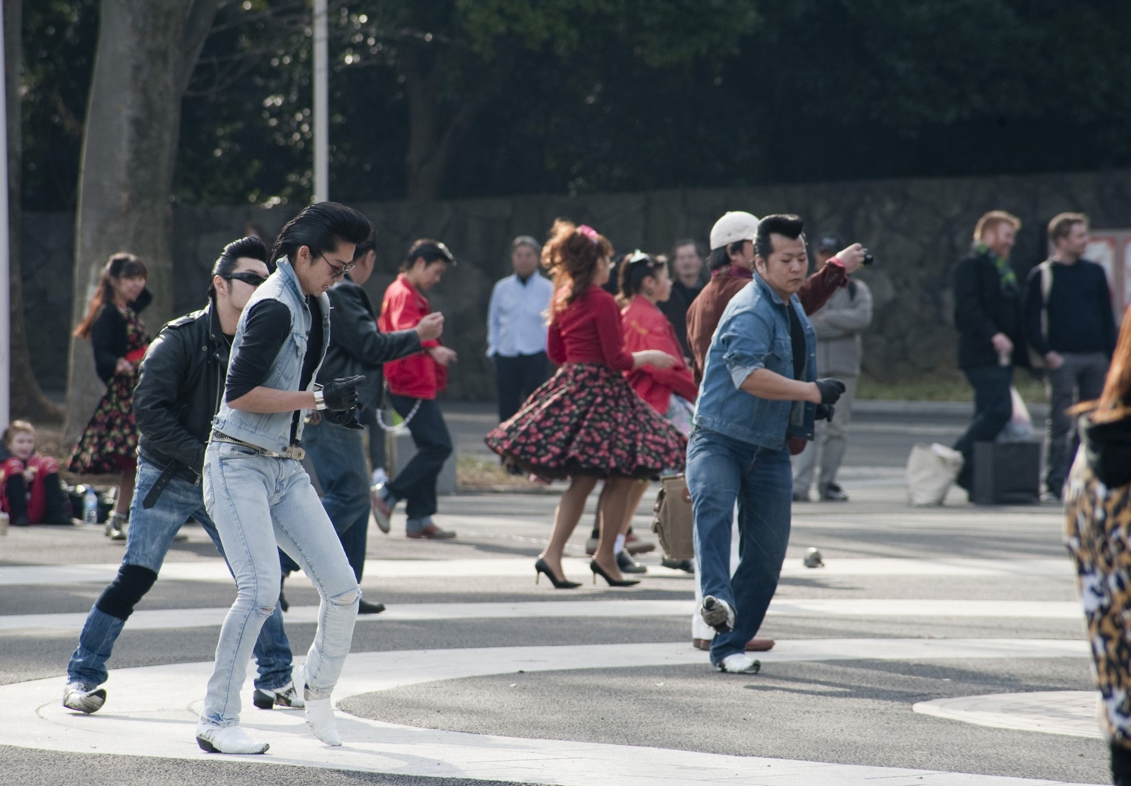 an image of retro dancers in Yoyogi Park, (Yoyogi koÂen) tokyo, Japan - not model released