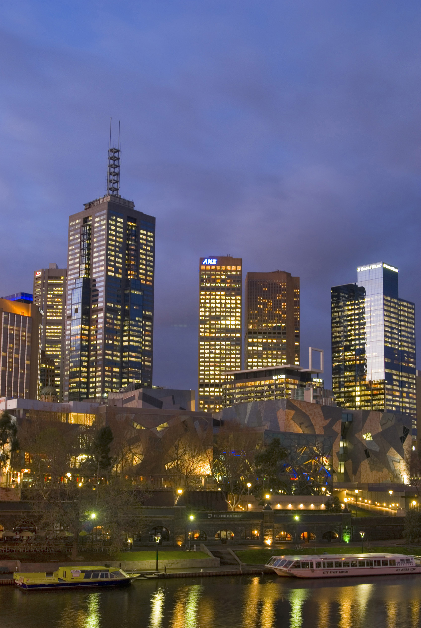an image of Night cityscape with illuminated skyscrapers in Melbourne, Australia