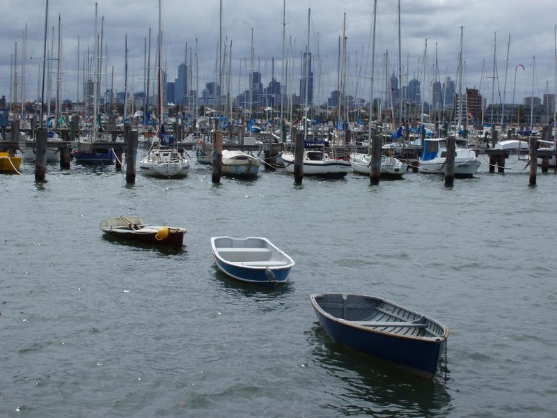 Small Vintage Boats Floating at Beautiful St Kilda Marina in Melbourne, Australia.