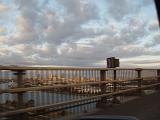 View from Car Traveling Across Bridge into City of Melbourne, Australia at Dusk
