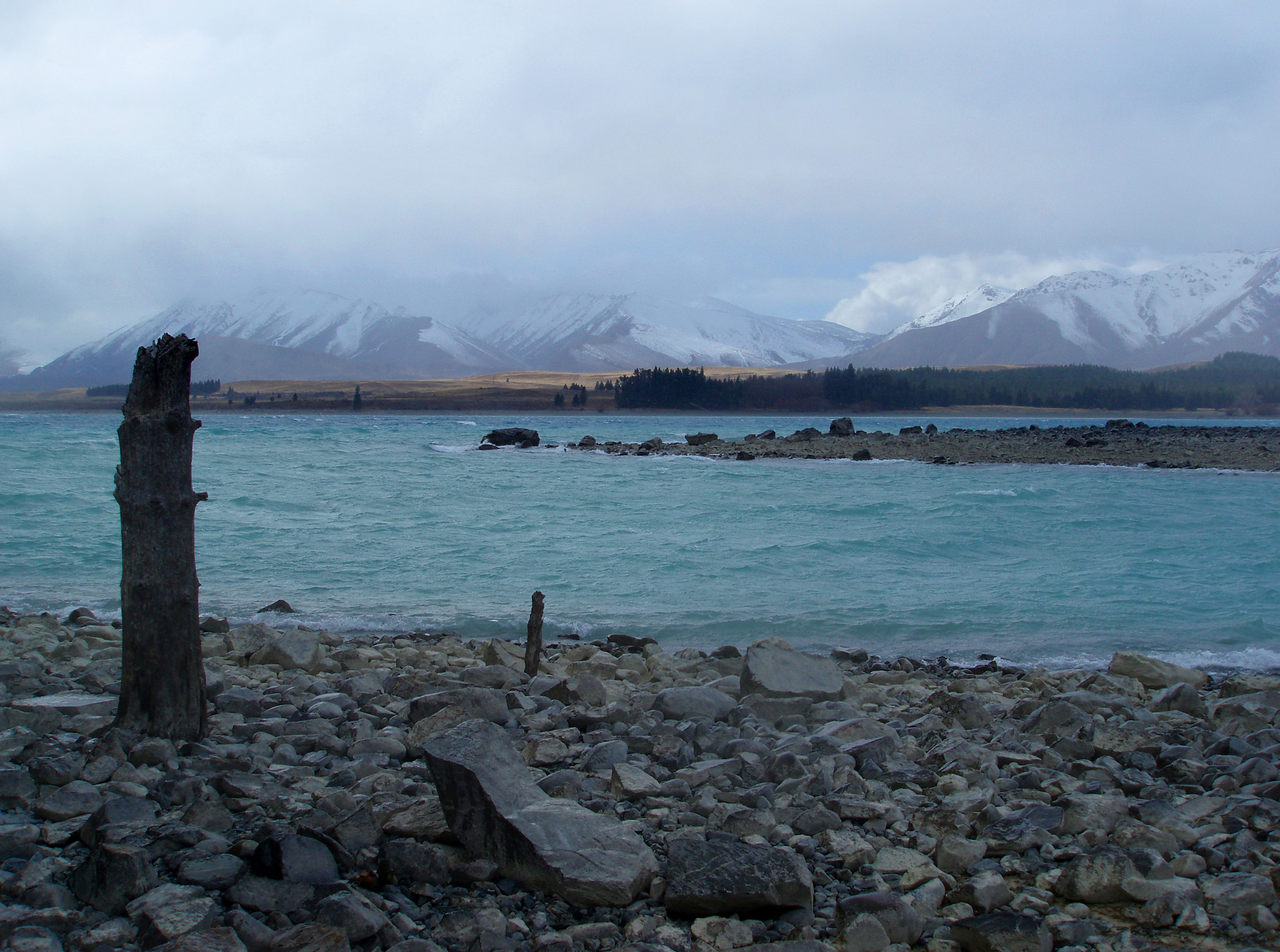 an image of cobolt blue melt waters in lake pukaki