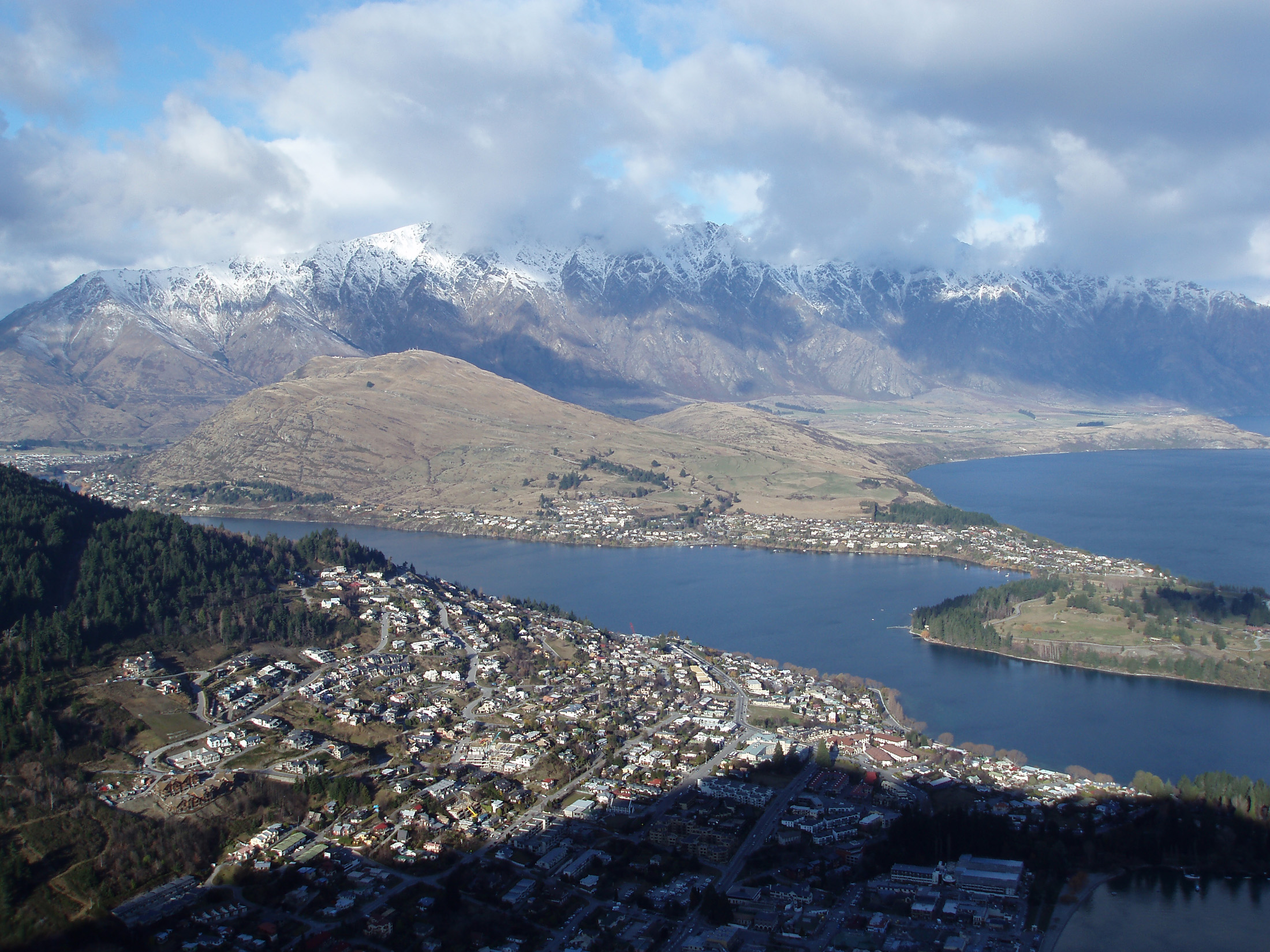 an image of panoramic view of queenstown and lake wakatipu