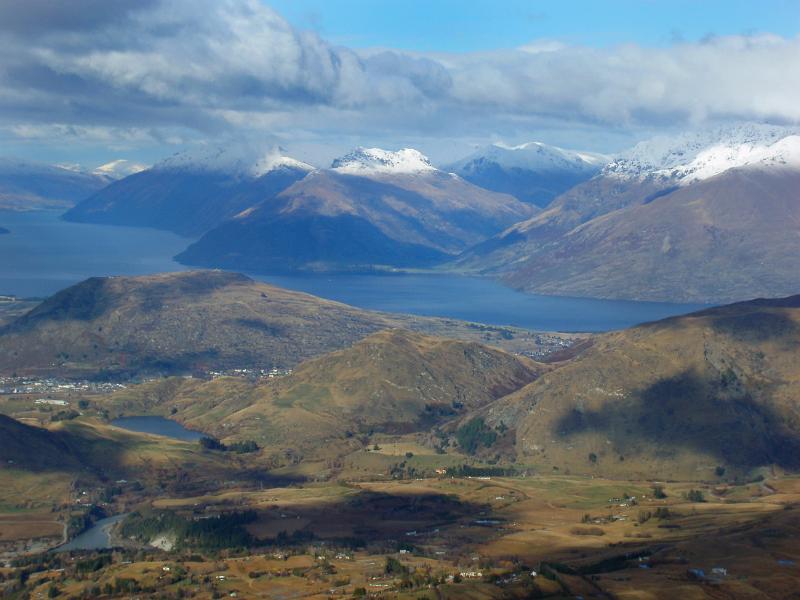 snow covered mountains around Lake Wakatipu viewed from coronet peak