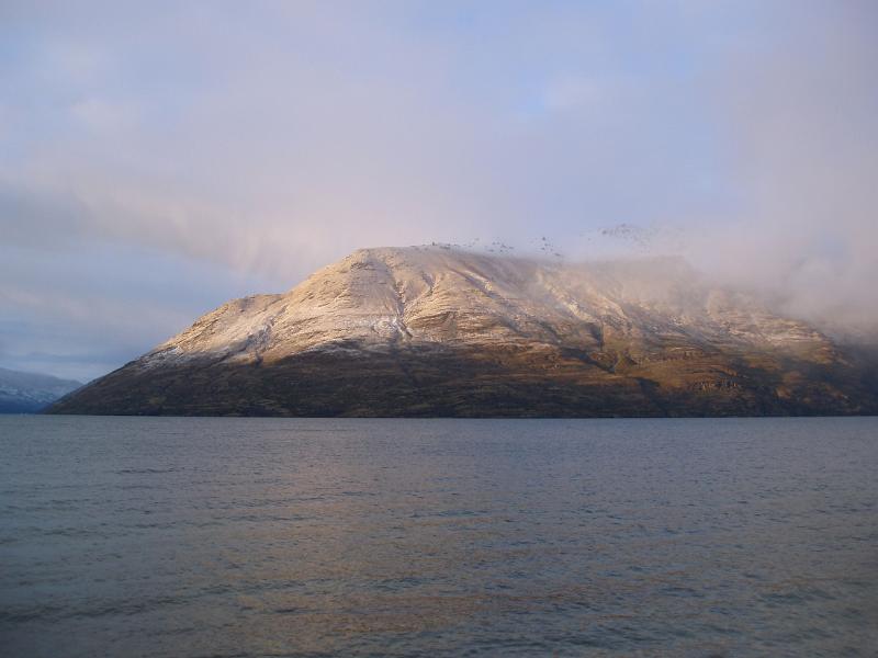 view across lake wakatipu from queenstown newzealand in winter